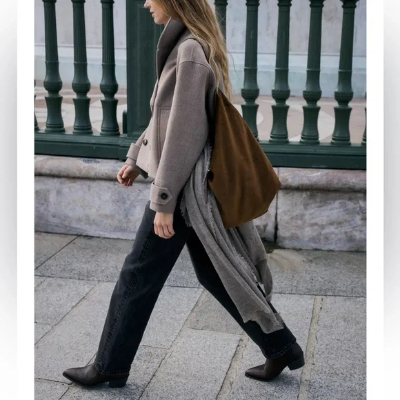 Zara Corduroy Effect Hobo Shoulder Tote Bag Brown NWT - Picture 3 of 7